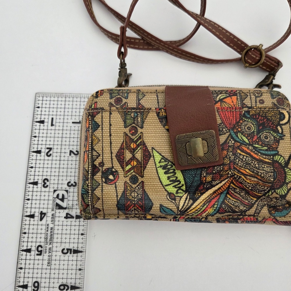 Sakroots Crossbody Wallet Multicolor Owl Print Coated Canvas Womens Small - Picture 7 of 7